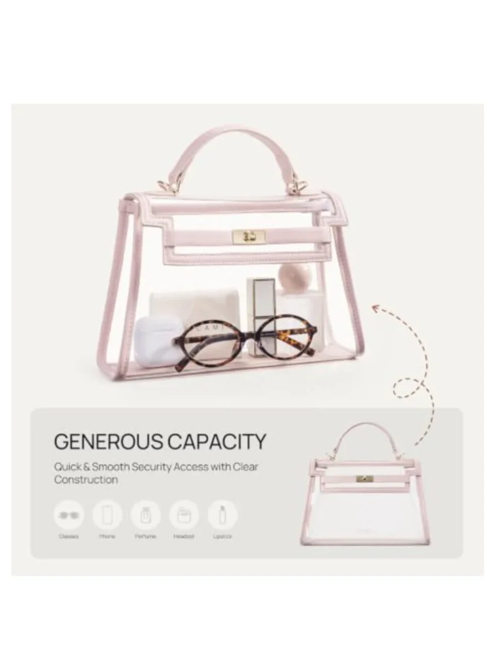 Clear PVC Crossbody Bag Stadium Approved Waterproof Twist Lock